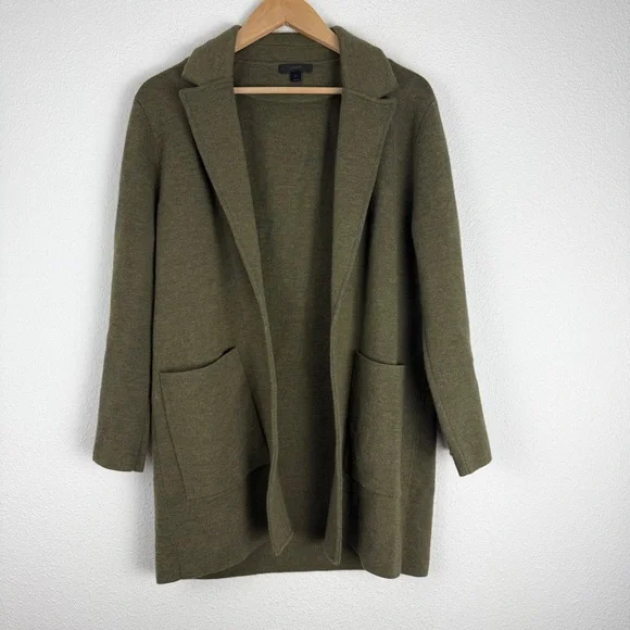 J. Crew Open Front Olive Green Sweater Blazer Coat Medium - Picture 2 of 8